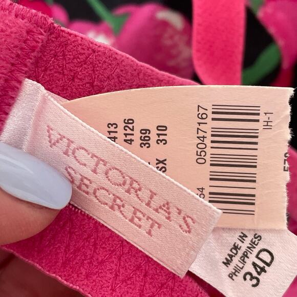Victoria Secret Bra 34D Pink Cherry Print Black Underwire Vintage 2003 Y2K Tags - Picture 5 of 12